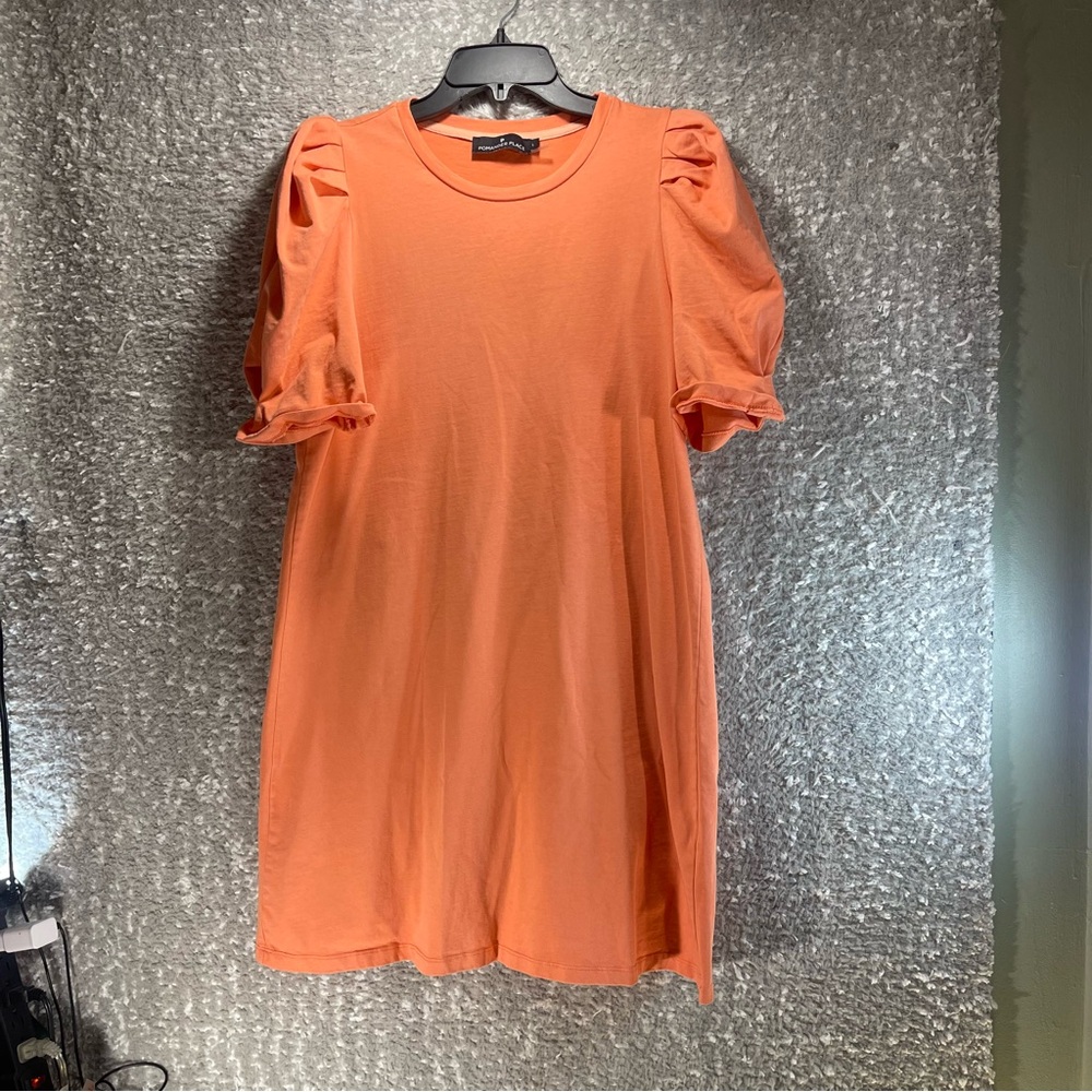 Pomander Place Shift Dress Orange Large Puff Sleeves Cotton Preppy Bohemian